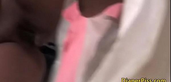  Diaper wetting peeing desperation with black submissive amateur teen girl